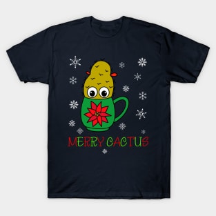 Merry Cactus - Small Christmas Cactus In Poinsettia Mug T-Shirt